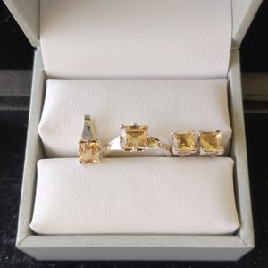 Genuine Citrine 925SS Ring, Pendant & Earrings Set